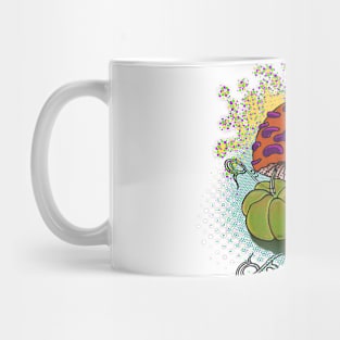 Abstraction. Mushroom and pumpkins. Mug